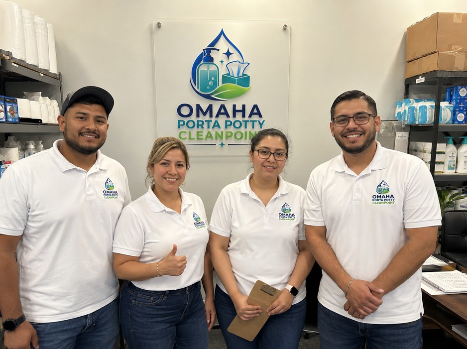 The Omaha Porta Potty Cleanpoint team at the store counter